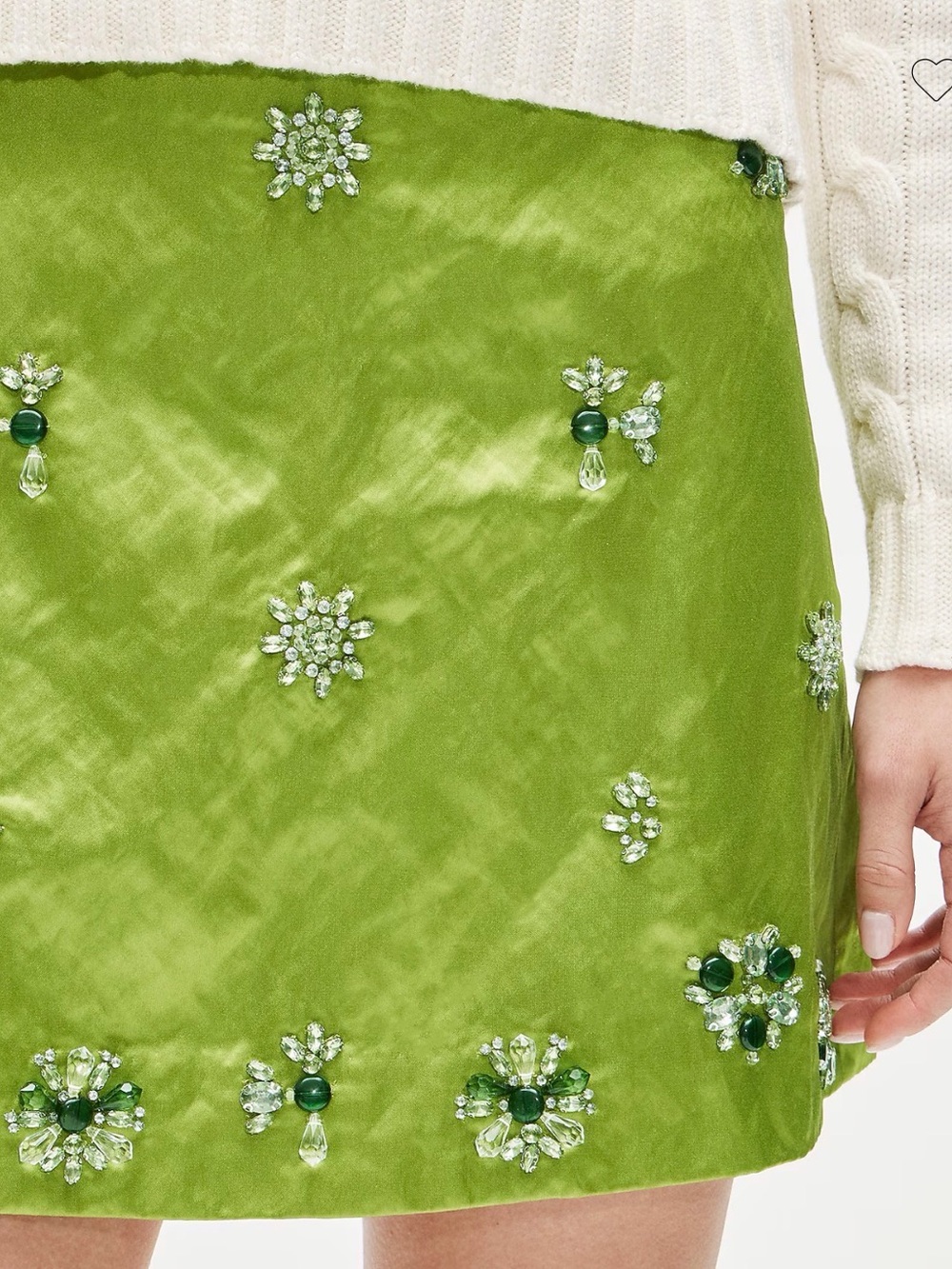 J. Crew Collection Chartreuse Green Jeweled Satin Mini Skirt - Picture 2 of 9
